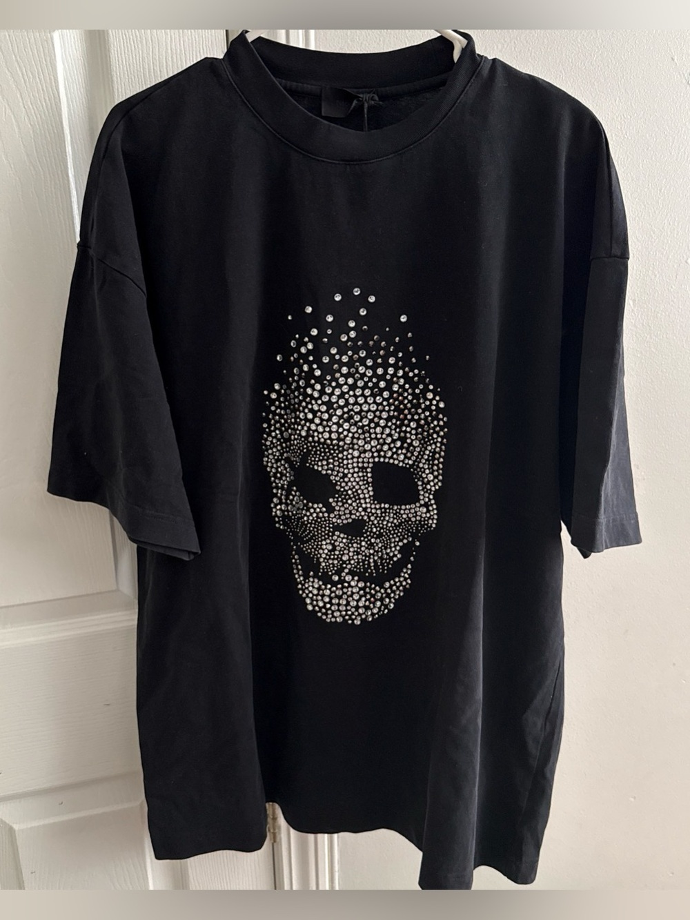 Black Studded Skull Short-Sleeve women Shirt